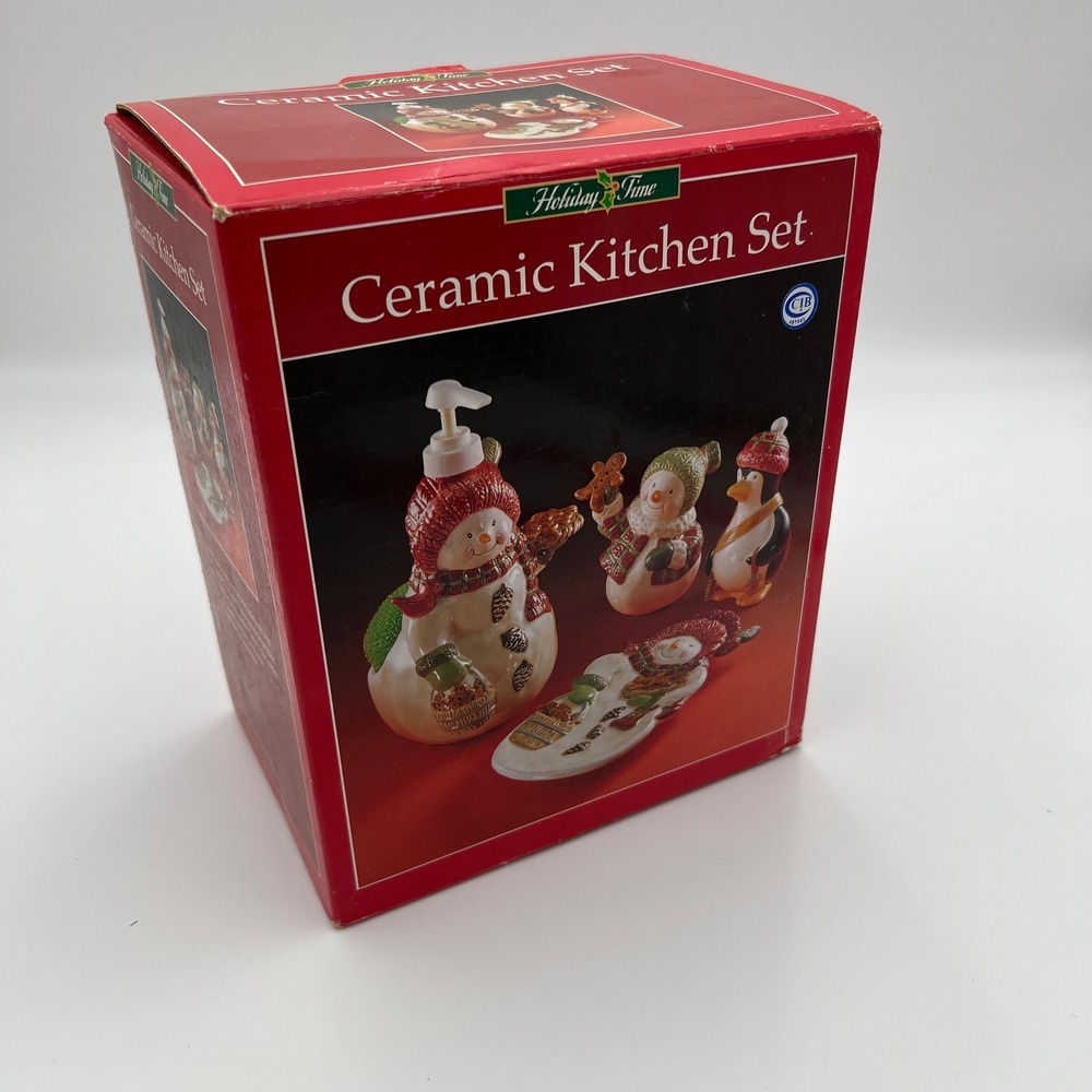 Holiday Time Ceramic Snowman Kitchen Set Vintage Christmas Farmhouse Decor